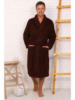 Халат мужской махровый "Элит" с воротником шалькой, цвет: 915-Горький шоколад