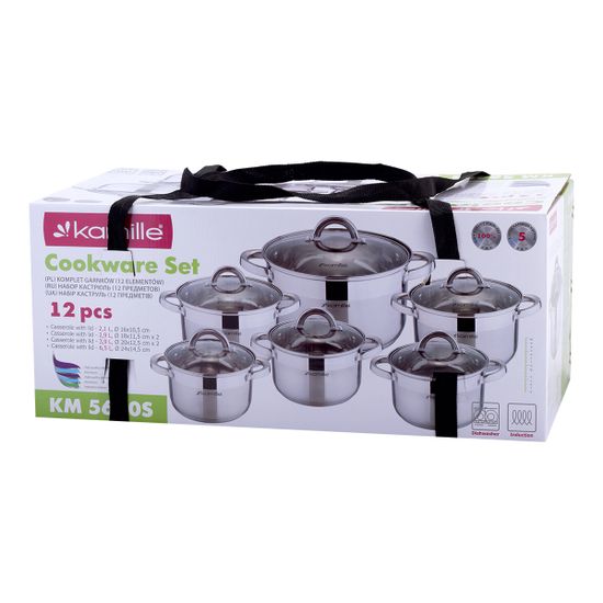 Набор кастрюль 12 предметов из нержавеющей стали Kamille KM-5640S
