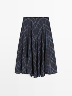 Massimo Dutti Струящаяся юбка-годе с клетчатым принтом, синий