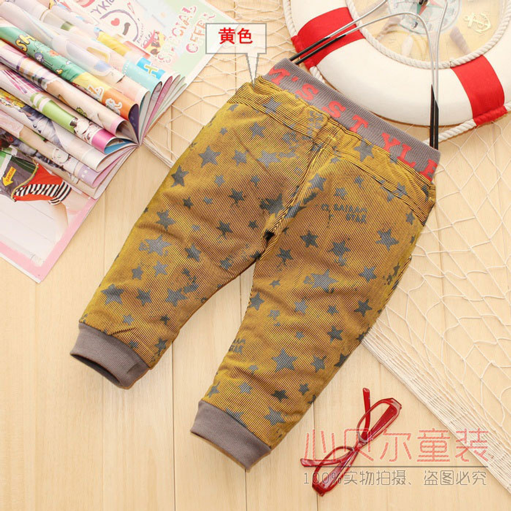 Брюки детские в тонкую полоску с принтом звезд