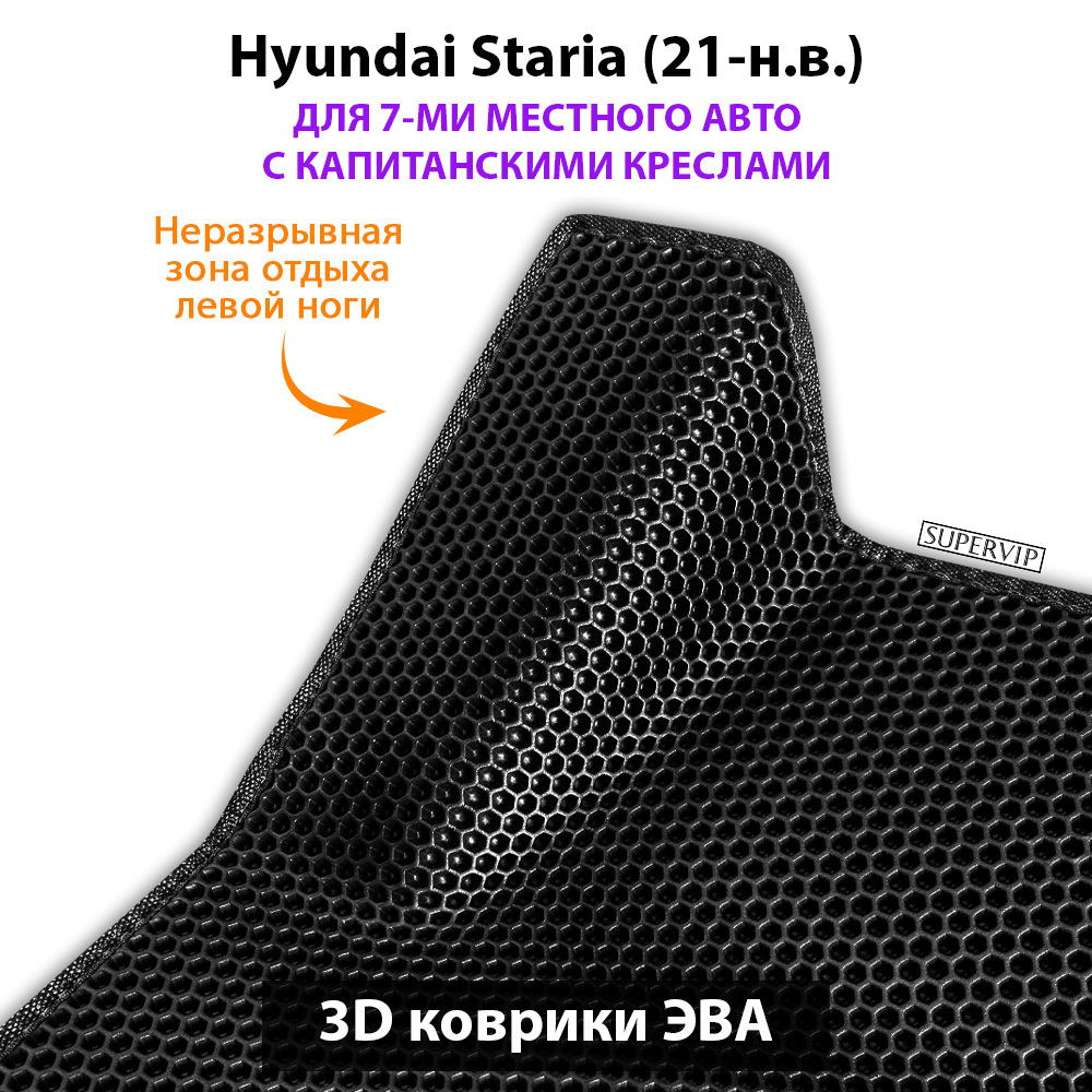 Автомобильные коврики ЭВА для Hyundai Staria (21-н.в.) на 7-ми местное авто с капитанскими креслами