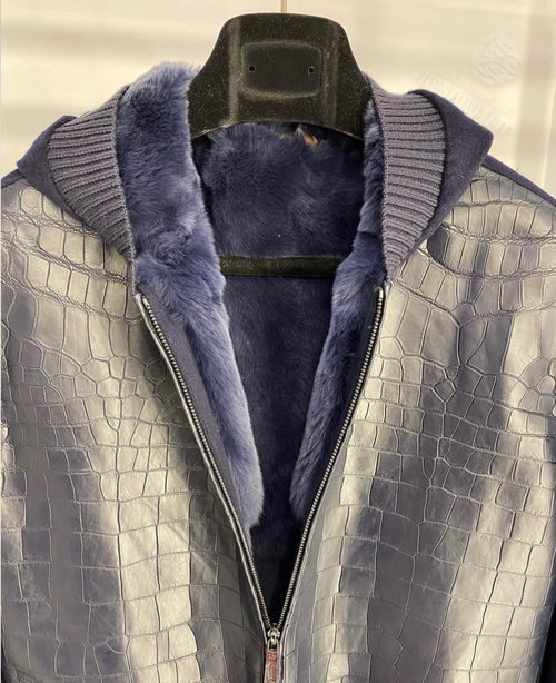 Бомбер Loro Piana с мехом со вставками кожи крокодила