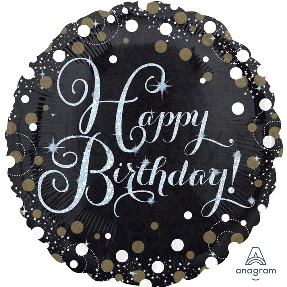 Фольгированная фигура, круг, HB Sparkling Birthday gold S55,18"/46СМ