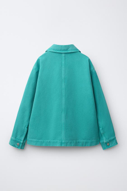 ZARA ДЖИНСОВАЯ КУРТКА-РУБАШКА, БИРЮЗОВЫЙ