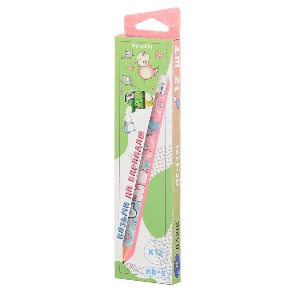 Набор черных простых заточенных карандашей, 12 шт, с ластиком, MC-Basir, с рисунком Дракончиков, деревянные обычные чернографитные карандаши для начинающих, HB (твердо-мягкий)