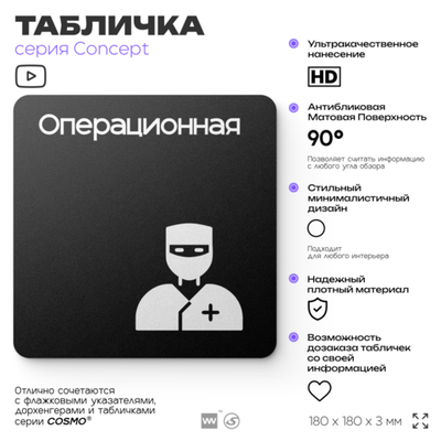 Табличка Операционная, на дверь и стену, навигационная и информационная, серия CONCEPT, 18х18 см, Айдентика Технолоджи