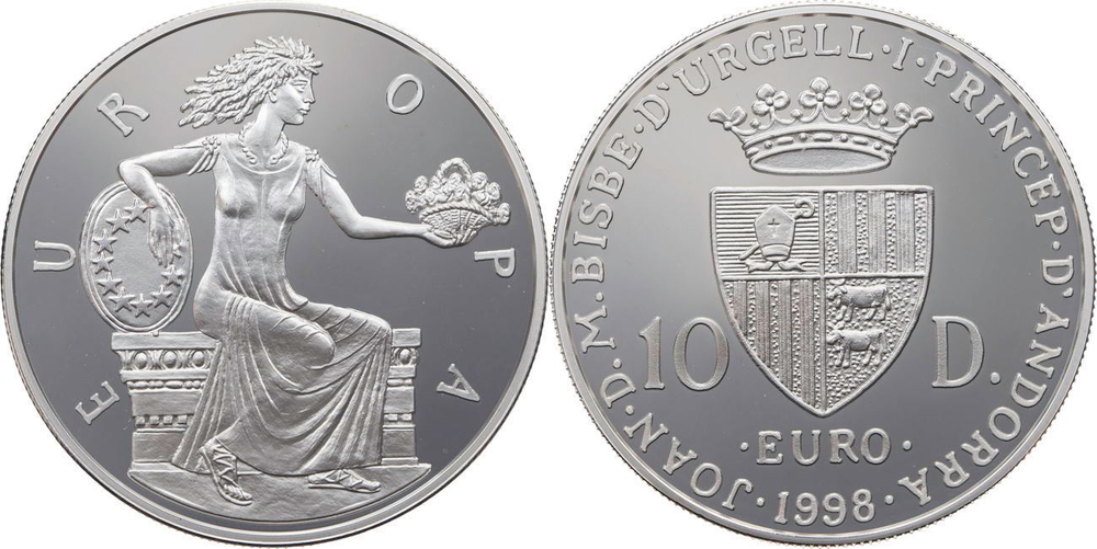 10 динаров. Европа Евро. Андорра 1998 год. PROOF