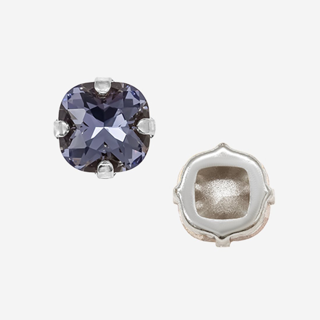 Кристалл Кушон (Сushion) в цапах, оттенок "Tanzanite", 9,2мм, родирование