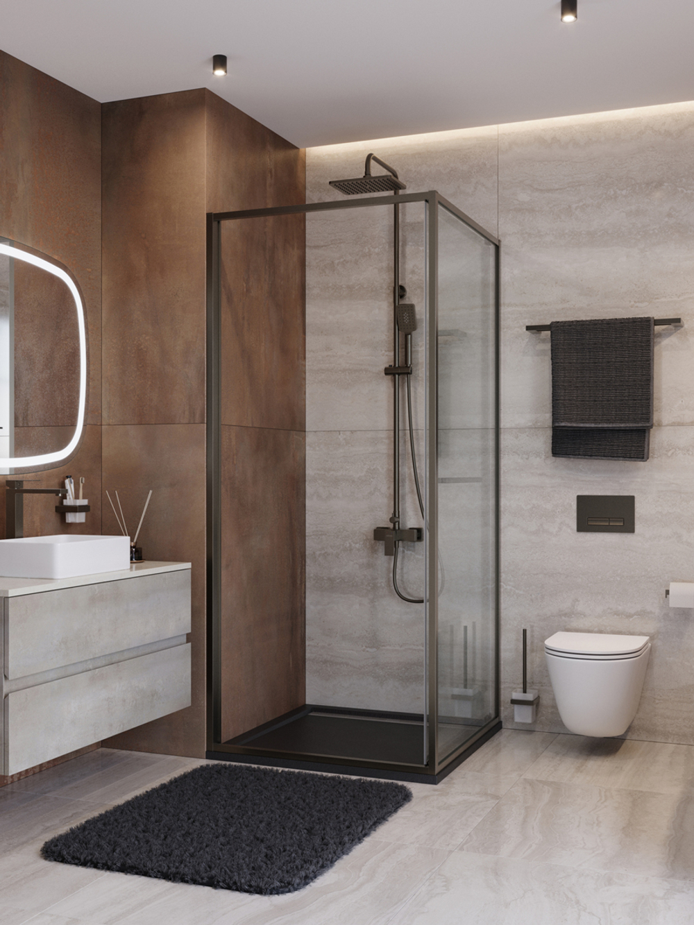 Душевой уголок Cezares LUX-A-FS-1-100-C-GM, 100х100х195, профиль оружейная сталь, стекло прозрачное