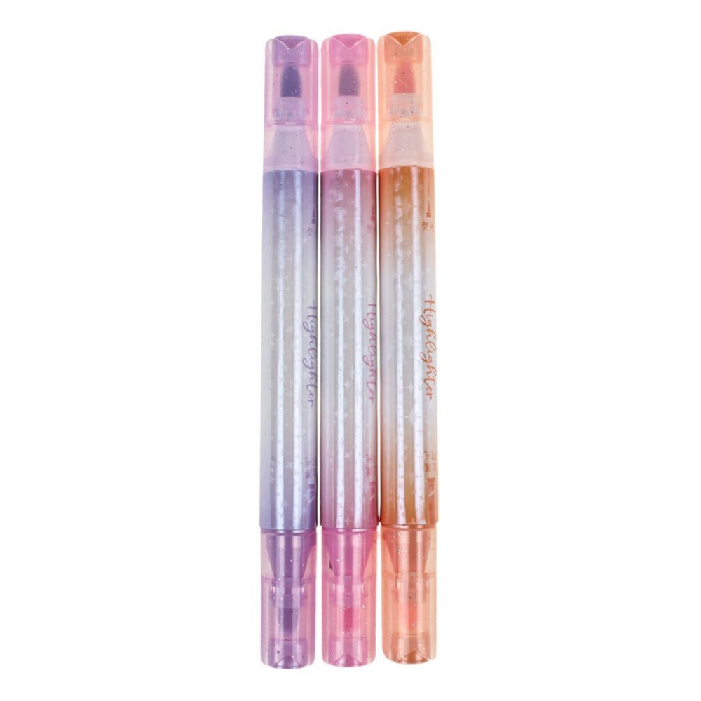 Набор текстовыделителей 3шт. 2-х стор,1 стор-кисточка,цв.пастель, 2 стор-с блестк. розовый