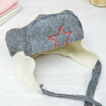 Шапка для бани модельная "Ушанка со звездой" тёмный верх, с вышивкой, тм "Бацькина баня"