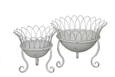 Набор из 2-х жардиньерок "Ажур" белый антик 24xH22см/31xH24см