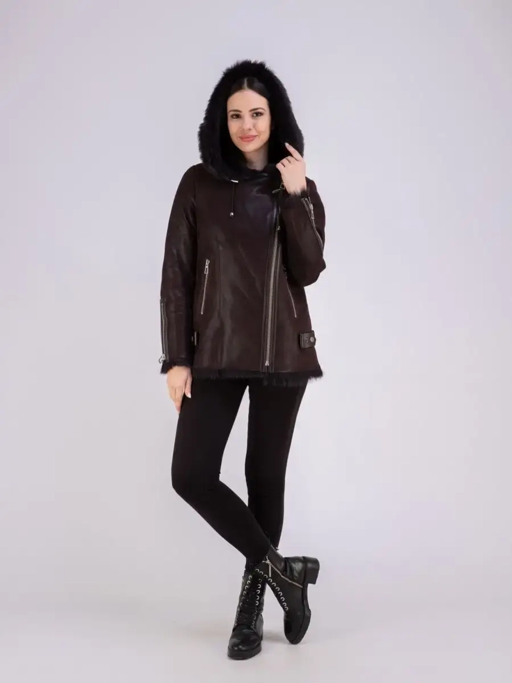 Дубленка женская натуральная с капюшоном тоскана зима Турция