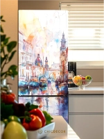 Наклейка на холодильник Венеция акварель пейзаж