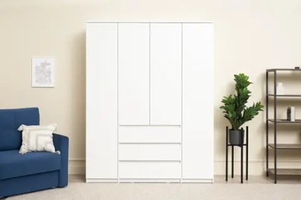 Шкаф 4-х створчатый с ящиками Эккервуд белый текстурный