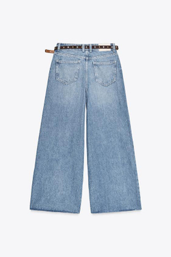 ZARA ДЖИНСЫ Z1975 WIDE LEG CROPPED С ВЫСОКОЙ ПОСАДКОЙ И ПОЯСОМ, ВЫЦВЕТШИЙ СИНИЙ