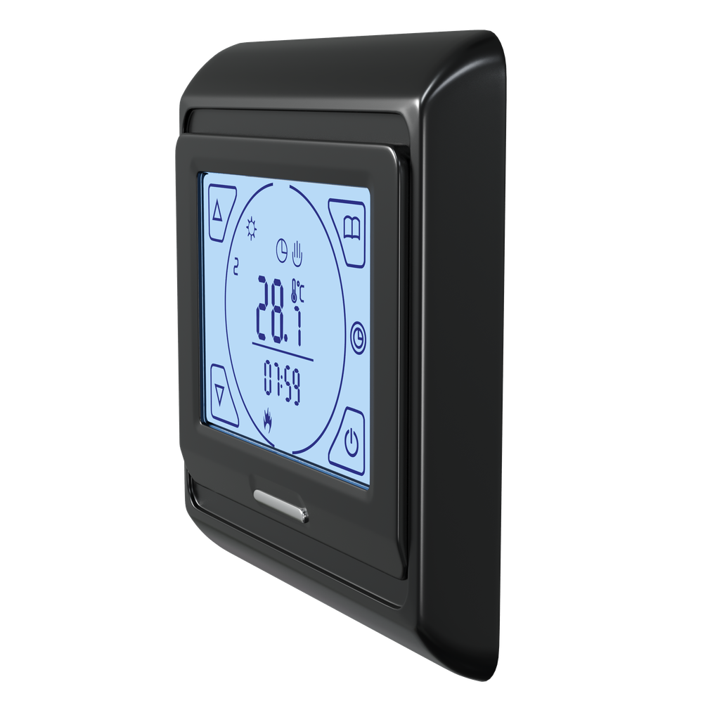 Теплый пол EWRIKA MAT EWR 150-8 самоклеящийся, под плитку, под паркетную доску с терморегулятором ТЕП91Ч черным, сенсорным