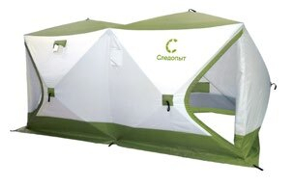 Палатка зимняя куб «Premium» 4,2х2,1 м, 2-х комнатная, 3 слоя СЛЕДОПЫТ, оливковый/белый