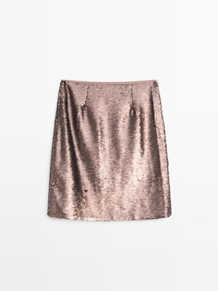 Massimo Dutti Короткая матовая юбка с пайетками, бургунди