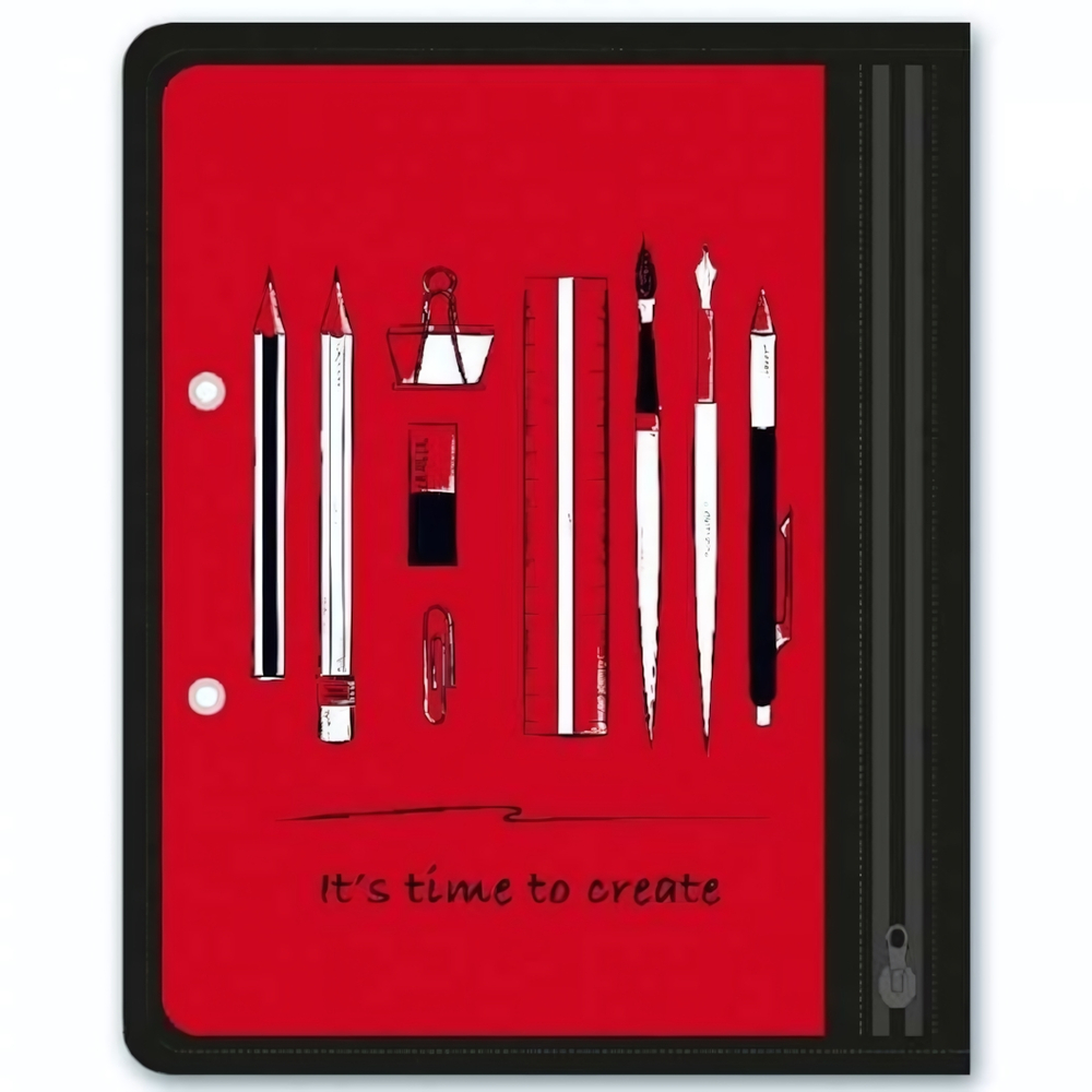 Папка для канц. принадлежностей А5 1 отд. на молнии "Канцелярия на красном" пластик, УФ печать