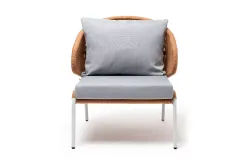 "Милан" кресло плетеное из роупа, каркас алюминий светло-серый (RAL7035) муар, роуп оранжевый меланж круглый, ткань светло-серая