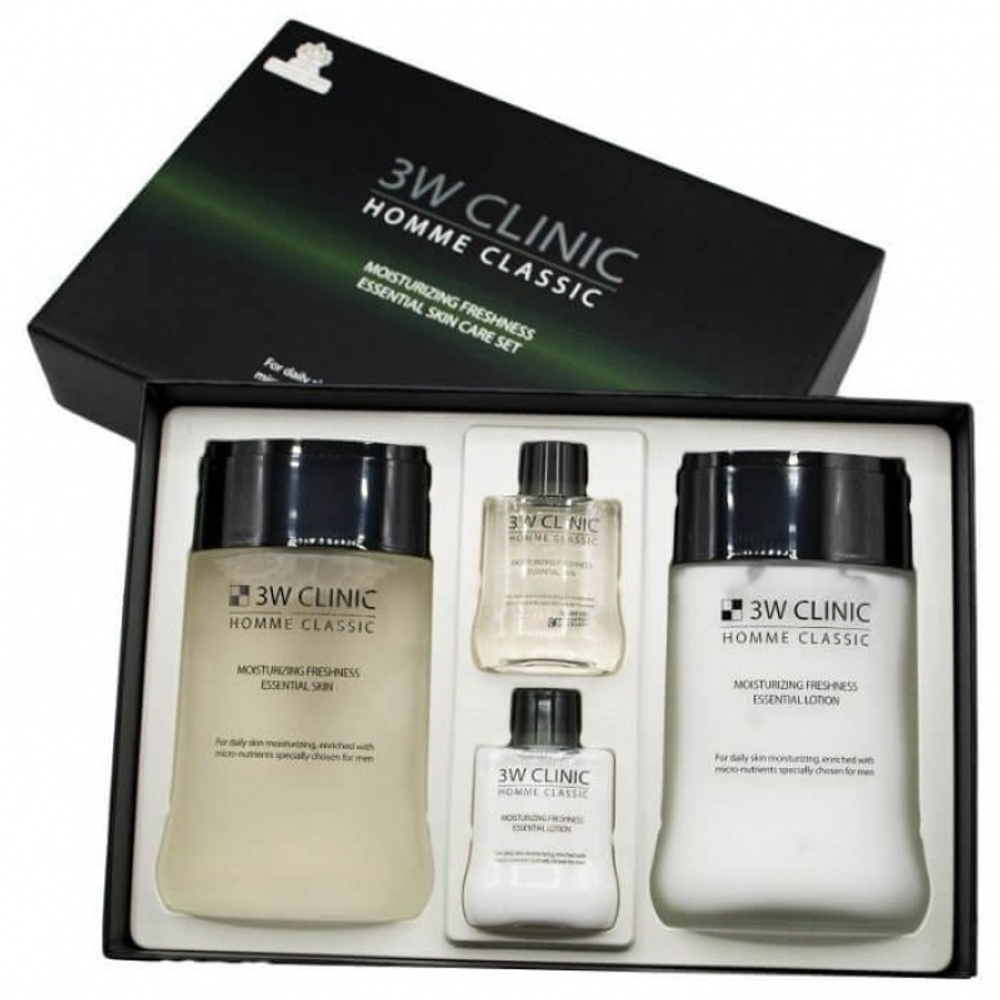 3W Clinic Homme Classic Moisturizing Freshness Essentia 2 Items Set увлажняющий освежающий набор для мужчин
