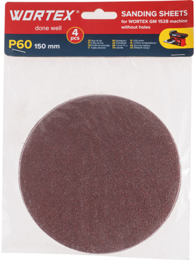 Шлифлист 150мм P60 без отв. 4 шт. для станка WORTEX GM 1528