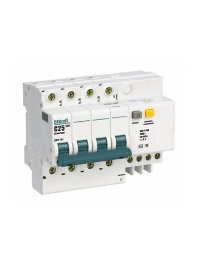 Выключатель автоматический дифференциального тока 4п C 32А 30мА тип AC 4.5кА ДИФ-101 DEKraft 15023DEK