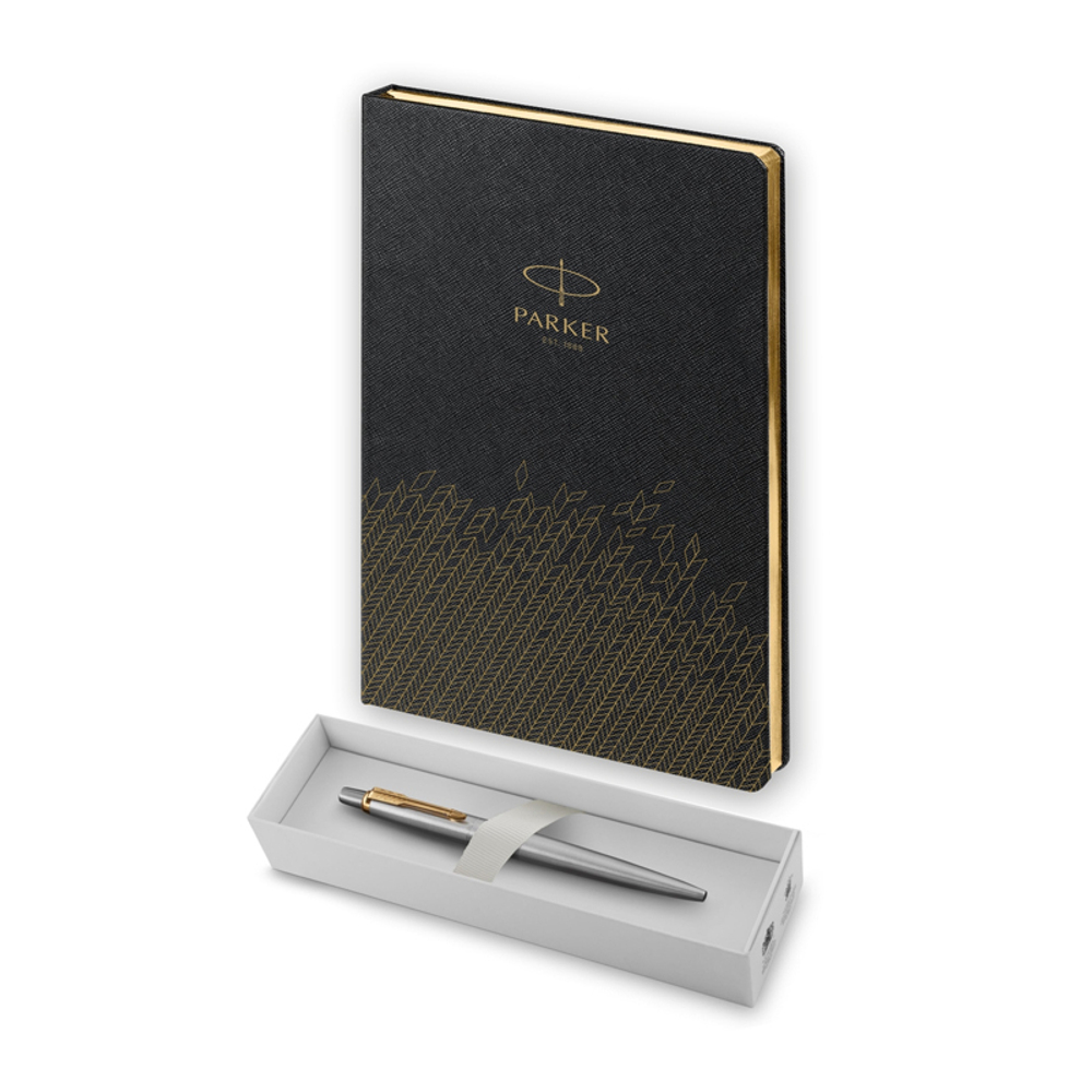 Подарочный набор: Шариковая ручка Parker Jotter Essential, St. Steel GT и Ежедневник недатированный, черный