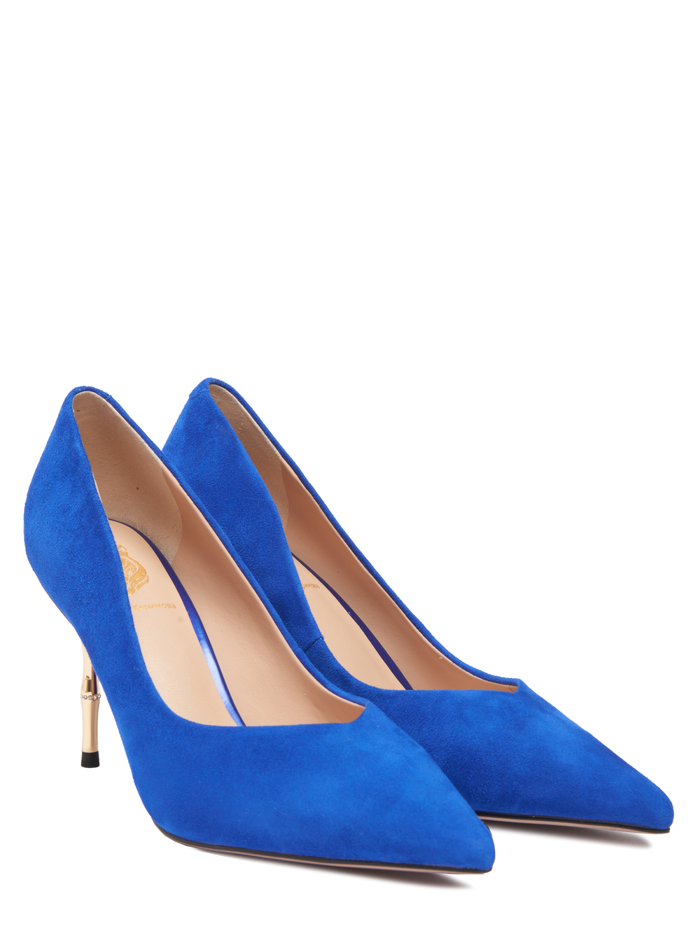 Женские туфли замшевые синие на бамбуковом каблуке