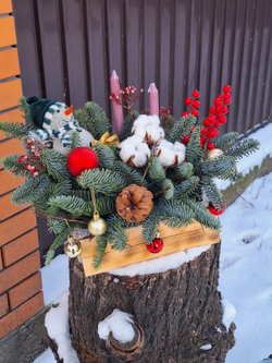 Новогодняя композиция в ящике