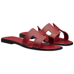Hermes Oran calfskin comfortable all-match one-word slippers women's wine red, H202230Z D4
