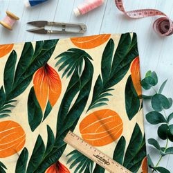 Ткань бязь крупные оранжевые листья