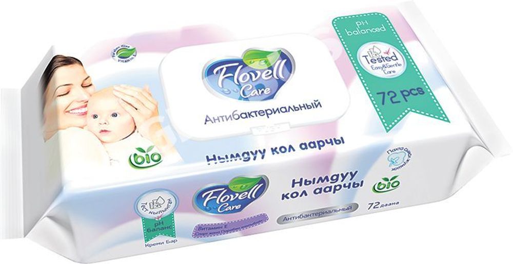 САЛФЕТКИ ВЛАЖНЫЕ FLOVELL CARE БИО ДЕТСКИЕ С КРЫШКОЙ 72ШТ
