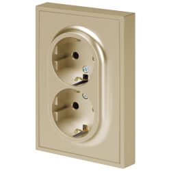Розетка ЭРА Galaxy 15-2105-04 с заземлением двойная 2X2P+E Schuko со шторками IP20 16А-250В шампань | Эра Galaxy