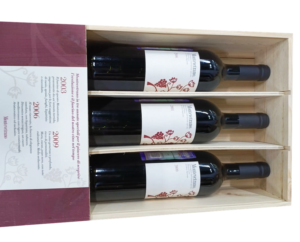 Montevetrano, Set Montevetrano 3 bottles Vintage 2003 - 2006 - 2009 in wooden case