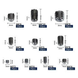Набор гужонов M3 M4 M5 M6 M8 200 предметов в пластиковом кейсе. Винты без шляпки, винт без головки.