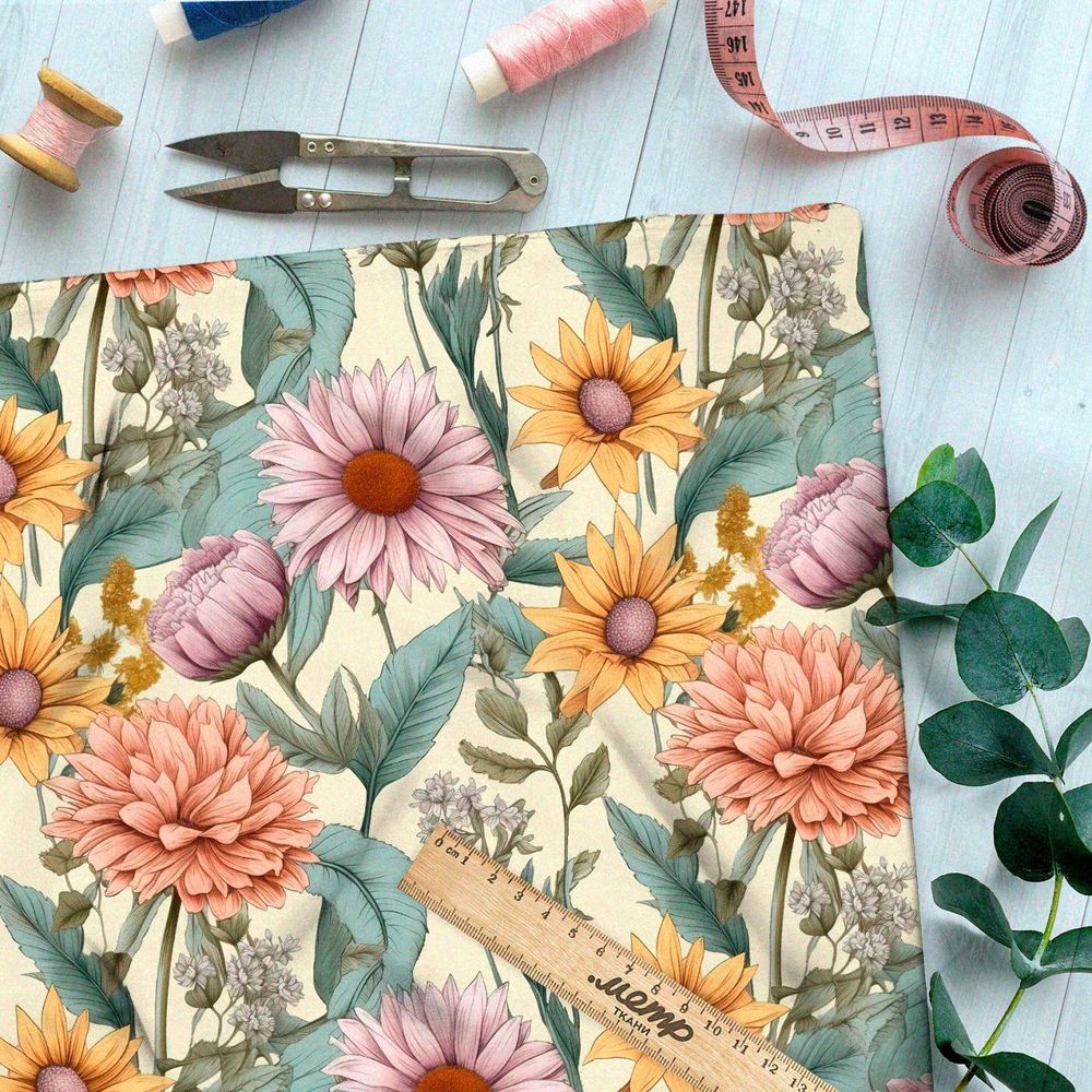 Ткань премиум шелк искусственный Армани осенний сад