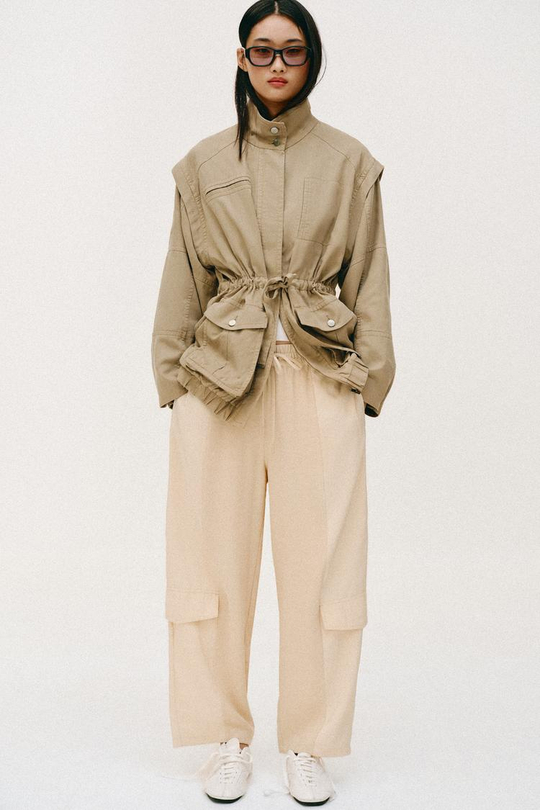 ZARA БРЮКИ BARREL КОМБИНИРОВАННЫЕ, ПЕСОЧНЫЙ МЕЛАНЖ