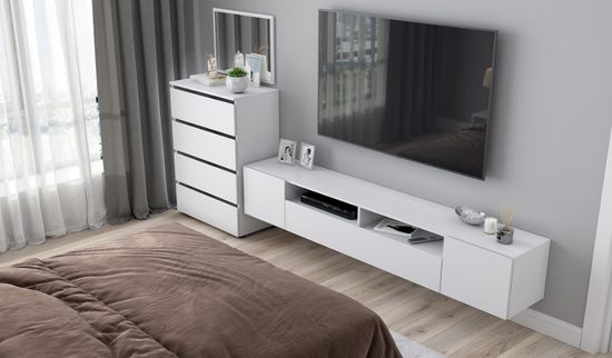 Тумба ТВ Токио 200*36*35 (Atlas) (Белый текстурный)