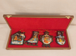 Набор из 4-х ёлочных игрушек  "Русская зима" с росписью Палех