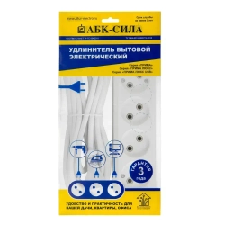 Удлинитель бытовой АБК-СИЛА 4 гнезда, без заземления, 5м, ПВС 2х1мм кв. 10А/220В/2200Вт