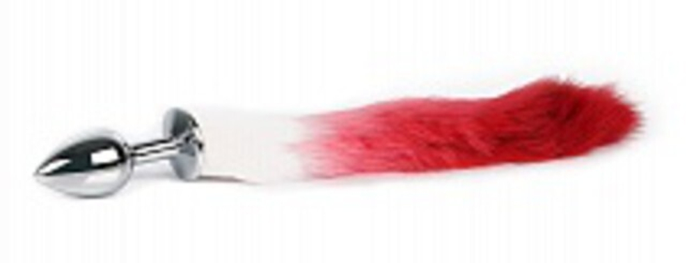 Анальная втулка с хвостом, (6,5 см) (Цвет: белый с красный)
