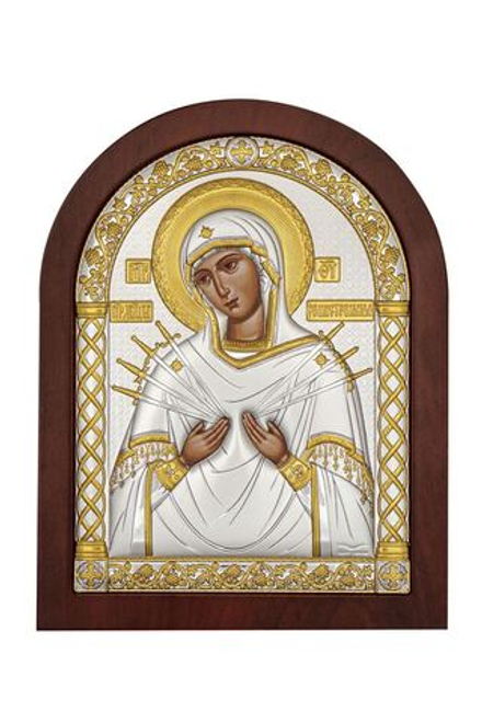 Семистрельная БМ, икона арочная, красное дерево 175х225