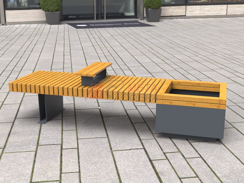 Лавка Rail Road 03 с вазоном и подлокотником