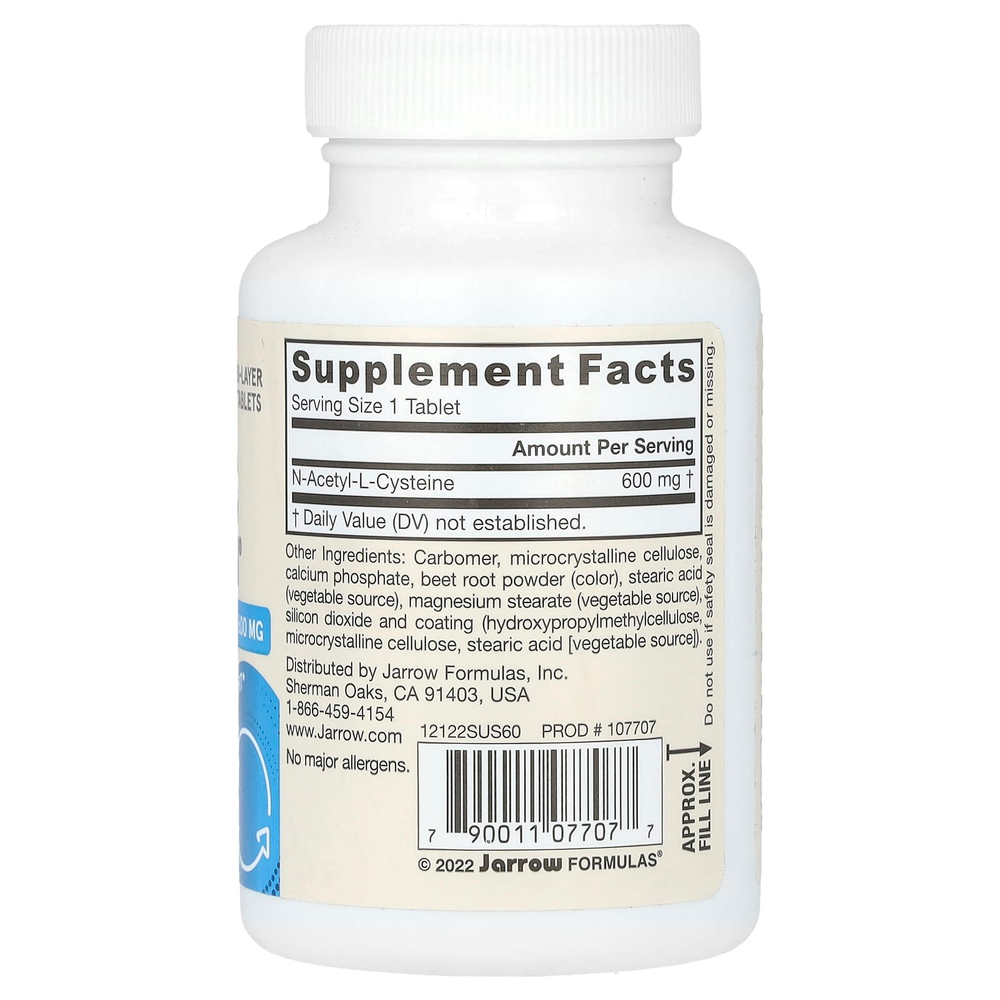 Jarrow Formulas, Vegan NAC Sustain, 600 мг, 60 таблеток
