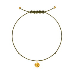 браслет «мятый лист» из желтого золота на темно-зеленой нити