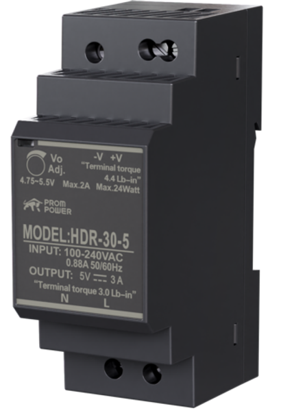 Источник питания PROMPOWER HDR-30-5, на вых. 5 В DC, 3А, 15Вт. Вх. 85-264В AC (120-370 В DC)