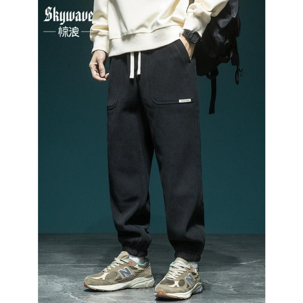 Модные брендовые спортивные штаны в американском стиле, мужские свободные повседневные брюки больших размеров, Осенние новые спортивные штаны из синели для полных мужчин