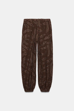 ZARA ШАРОВАРЫ ИЗ МЕТАЛЛИЗИРОВАННОЙ ТКАНИ С ПАЙЕТКАМИ, КОРИЧНЕВЫЙ